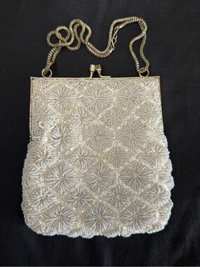 Vintage Beaded Handbag White Hand Made in Hong Kong